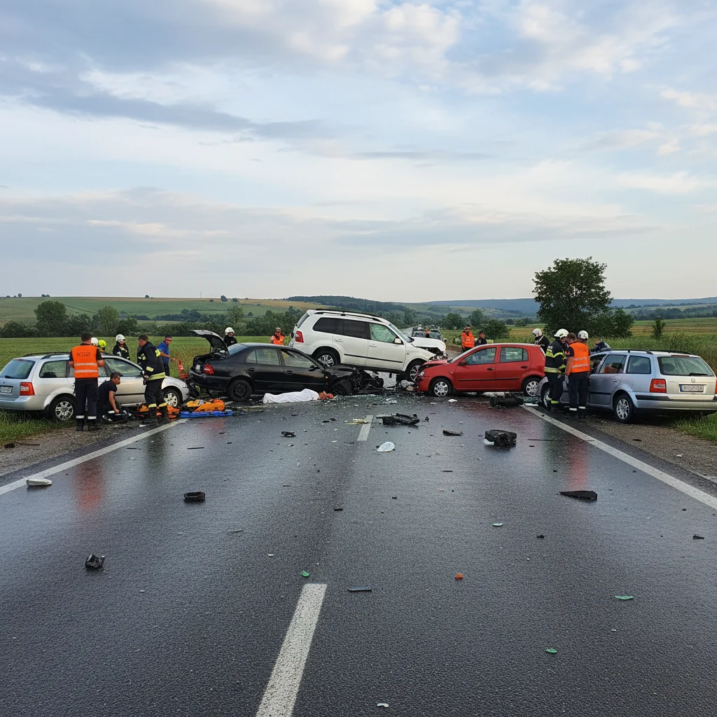 Accident rutier grav lângă Arad: o persoană a murit după un carambol cu patru mașini