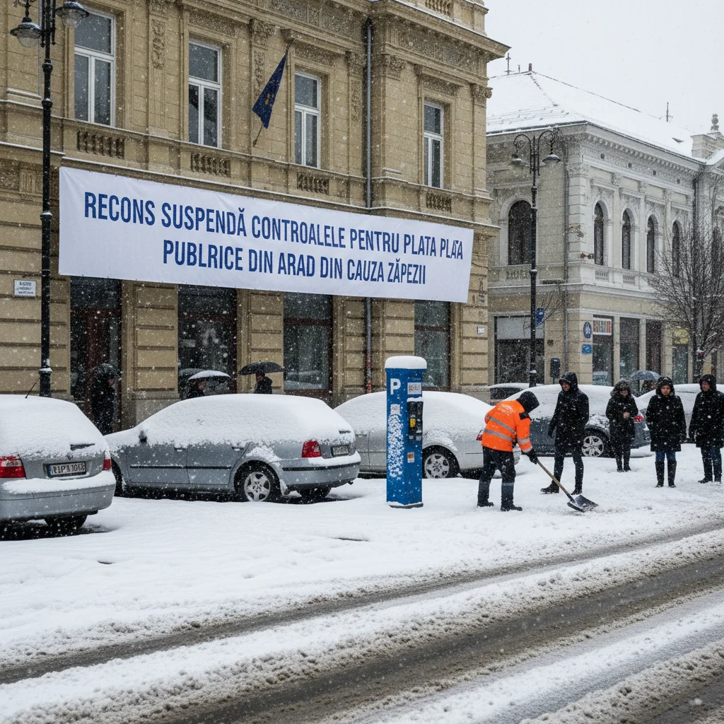 Controalele pentru plata parcărilor publice, suspendate temporar în Arad din cauza zăpezii