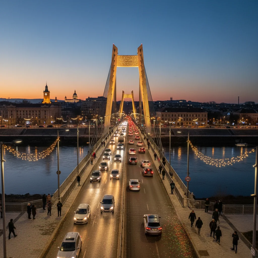 Podul hobanat din Arad, deschis circulației în Ajunul Crăciunului