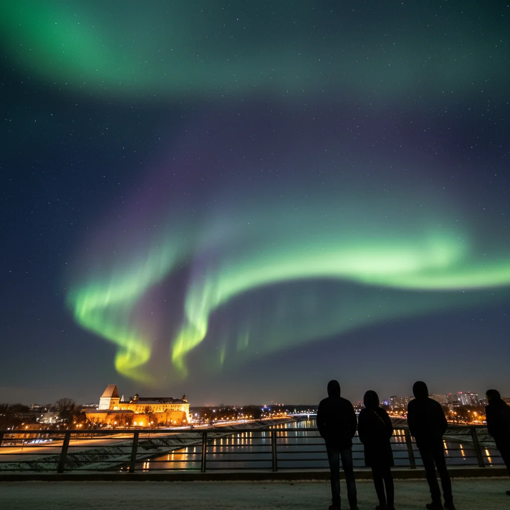 Spectacol de lumină pe cerul Aradului: auroră boreală vizibilă din nou în județ