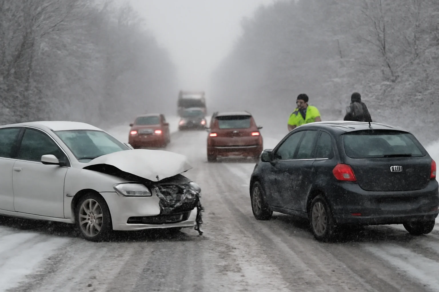 Trafic rutier în condiții de iarnă la Arad; cinci răniți ușor într-un accident pe DN 6