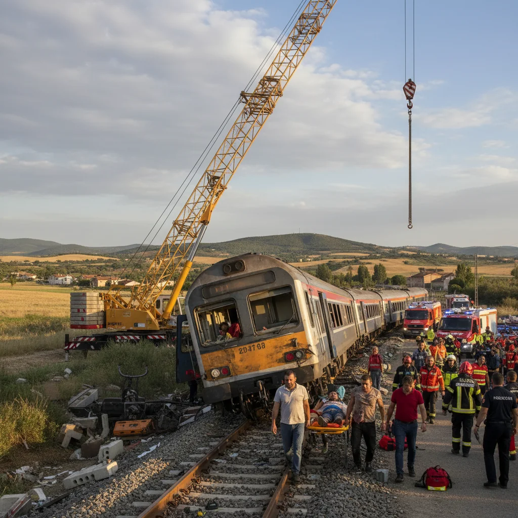 tren lovit de o macara pe șantier, bilanț cu mai mulți răniți